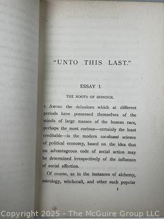 1900 Leather Bound with Marble Boards Book Unto This Last by John Ruskin