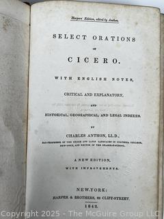 1842 Leather Bound Book Select Orations of Cicero 