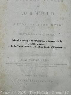 1842 Leather Bound Book Select Orations of Cicero 