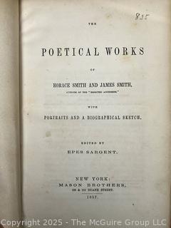 1857 Leather Bound with Marble Boards Book, The Political Works of Horace Smith & James Smith 
