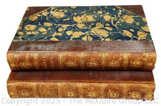 Two (2) 1896 Volume Set of Leather Bound with Marble Boards English Lyrics and Selected Prose of John Milton Book