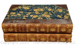 Two (2) 1896 Volume Set of Leather Bound with Marble Boards English Lyrics and Selected Prose of John Milton Book