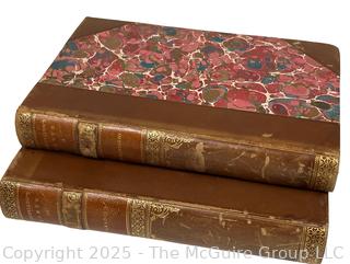 Two (2) Volumes (II & III) 1889 Leather Bound with Marble Boards of the Divine Comedy of Dante Alighieri Books