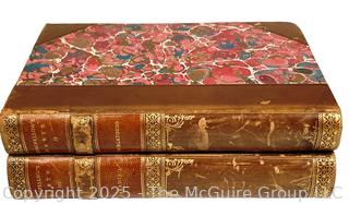 Two (2) Volumes (II & III) 1889 Leather Bound with Marble Boards of the Divine Comedy of Dante Alighieri Books