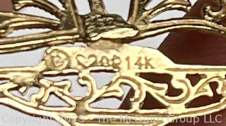 14K Yellow Gold Filigree Sailing Boat Charm Pendant. 0.4 G