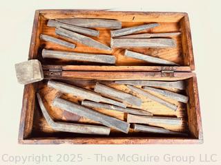 Wooden Box Filled w/ Cold Steel Chisels and Punches<br>
<br><br>
Removal Options:<br><br> Sat (Nov 8) & Sun (Nov 9) 11-3pm, 56 Scotch Hill Rd., Cambridge NY 12816<br><br>
Sat (Nov 15) 12-2pm, TMG Warehouse, 2800 Juniper St., Fairfax, VA 22031<br><br>
Request Shipping (david@themcguiregroupllc.com)