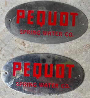 2 Pequot Spring Water Metal Nameplates