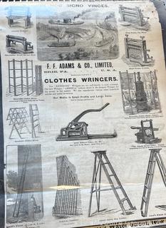 19th C Trade Advertising Broadsheets: F F Adams & Co., Russell & Erwin, L. Coes & Co., Disston, The Francis Axe. Co., Brown & Sharps, Best Brick Co. 