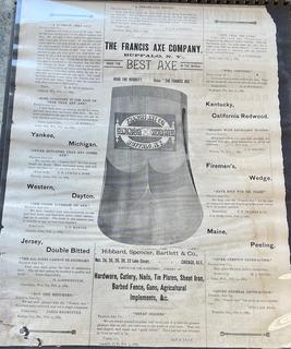 19th C Trade Advertising Broadsheets: F F Adams & Co., Russell & Erwin, L. Coes & Co., Disston, The Francis Axe. Co., Brown & Sharps, Best Brick Co. 