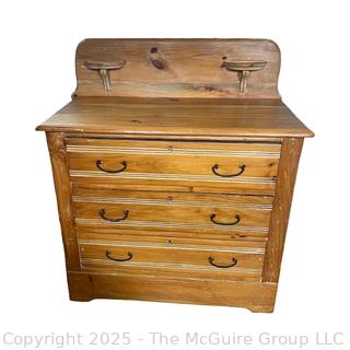 Knotty Pine Three Drawer Dresser. Measures 36 x 16 x 28"T (36"T at back)<br><br>
<br>
Removal: Sat (Nov 8) & Sun (Nov 9) 11-3pm, 56 Scotch Hill Rd., Cambridge NY 12816 
