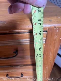 Knotty Pine Three Drawer Dresser. Measures 36 x 16 x 28"T (36"T at back)<br><br>
<br>
Removal: Sat (Nov 8) & Sun (Nov 9) 11-3pm, 56 Scotch Hill Rd., Cambridge NY 12816 
