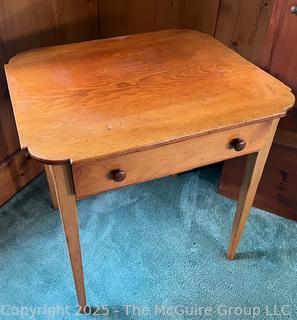 19th Century Pine Table w/ Single Drawer, Tapered Legs and Matching Button Knobs to Match<br>

<br><br>

Removal: Sat (Nov 8) & Sun (Nov 9) 11-3pm, 56 Scotch Hill Rd., Cambridge NY 12816 
