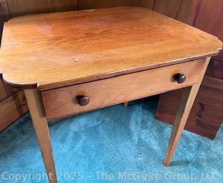 19th Century Pine Table w/ Single Drawer, Tapered Legs and Matching Button Knobs to Match<br>

<br><br>

Removal: Sat (Nov 8) & Sun (Nov 9) 11-3pm, 56 Scotch Hill Rd., Cambridge NY 12816 
