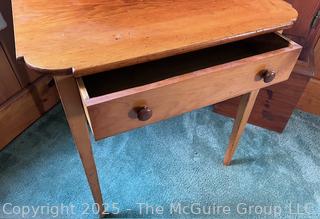 19th Century Pine Table w/ Single Drawer, Tapered Legs and Matching Button Knobs to Match<br>

<br><br>

Removal: Sat (Nov 8) & Sun (Nov 9) 11-3pm, 56 Scotch Hill Rd., Cambridge NY 12816 
