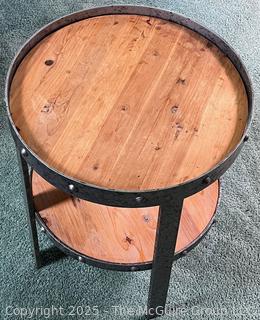 Iron Banded Two Shelf Chairside Table or Plant Stand (WAS 36)<br>

<br><br>

Removal: Sat (Nov 8) & Sun (Nov 9) 11-3pm, 56 Scotch Hill Rd., Cambridge NY 12816 