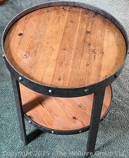 Iron Banded Two Shelf Chairside Table or Plant Stand (WAS 36)<br>

<br><br>

Removal: Sat (Nov 8) & Sun (Nov 9) 11-3pm, 56 Scotch Hill Rd., Cambridge NY 12816 