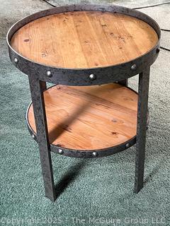 Iron Banded Two Shelf Chairside Table or Plant Stand (WAS 36)<br>

<br><br>

Removal: Sat (Nov 8) & Sun (Nov 9) 11-3pm, 56 Scotch Hill Rd., Cambridge NY 12816 