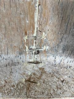 Single Plank Carved Wooden Bread Dough Bowl Primitive Wood Trencher. Reinforced. Measures 19 x 38".<br>

<br><br>

Removal Options:<br><br> Sat (Nov 8) & Sun (Nov 9) 11-3pm, 56 Scotch Hill Rd., Cambridge NY 12816<br><br>

Sat (Nov 15) 12-2pm, TMG Warehouse, 2800 Juniper St., Fairfax, VA 22031<br><br>

Request Shipping (david@themcguiregroupllc.com)  