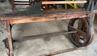 Primitive Treadle Woodworking Lathe. 36"L Bed<br>

<br><br>

Removal Options:<br><br> Sat (Nov 8) & Sun (Nov 9) 11-3pm, 56 Scotch Hill Rd., Cambridge NY 12816<br><br>


