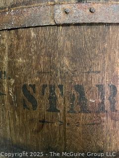 Antique Hand Crank Oak and Iron Banding Butter Churn Barrel on Stand. Measures 16W x 34"T<br>

<br><br>

Removal Options:<br><br> Sat (Nov 8) & Sun (Nov 9) 11-3pm, 56 Scotch Hill Rd., Cambridge NY 12816<br><br>

