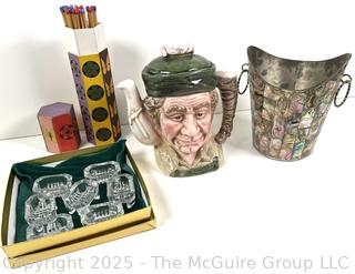 Toby Style Teapot, Matchsticks, Abalone Ice Bucket and Crystal Salt Trays<br>

<br><br>

Removal Options:<br><br> Sat (Nov 8) & Sun (Nov 9) 11-3pm, 56 Scotch Hill Rd., Cambridge NY 12816<br><br>

Sat (Nov 15) 12-2pm, TMG Warehouse, 2800 Juniper St., Fairfax, VA 22031<br><br>

Request Shipping (david@themcguiregroupllc.com)