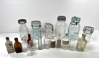 Grouping of Various Branded Antique Bottles and Canning Jars<br>

<br><br>

Removal Options:<br><br> Sat (Nov 8) & Sun (Nov 9) 11-3pm, 56 Scotch Hill Rd., Cambridge NY 12816<br><br>

Sat (Nov 15) 12-2pm, TMG Warehouse, 2800 Juniper St., Fairfax, VA 22031<br><br>

Request Shipping (david@themcguiregroupllc.com)