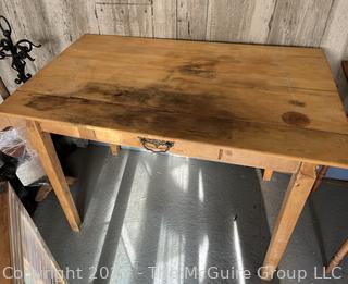 Wooden Work Table with Single Drawer.  Measures 26 x 42 x 29"T<br>

<br><br>

Removal Options:<br><br> Sat (Nov 8) & Sun (Nov 9) 11-3pm, 56 Scotch Hill Rd., Cambridge NY 12816<br><br>

