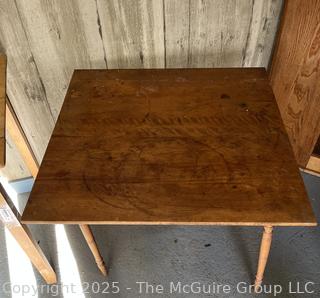 Wooden Farm House Table with Spindle Legs.  Measures 24 x 27 x 29"<br>

<br><br>

Removal Options:<br><br> Sat (Nov 8) & Sun (Nov 9) 11-3pm, 56 Scotch Hill Rd., Cambridge NY 12816<br><br>
