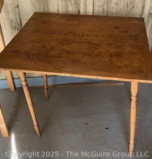 Wooden Farm House Table with Spindle Legs.  Measures 24 x 27 x 29"<br>

<br><br>

Removal Options:<br><br> Sat (Nov 8) & Sun (Nov 9) 11-3pm, 56 Scotch Hill Rd., Cambridge NY 12816<br><br>
