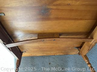 Wooden Farm House Table with Spindle Legs.  Measures 24 x 27 x 29"<br>

<br><br>

Removal Options:<br><br> Sat (Nov 8) & Sun (Nov 9) 11-3pm, 56 Scotch Hill Rd., Cambridge NY 12816<br><br>
