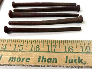 Group of Hammered Square Carpentry Nails<br>

<br><br>

Removal Options:<br><br> Sat (Nov 8) & Sun (Nov 9) 11-3pm, 56 Scotch Hill Rd., Cambridge NY 12816<br><br>

Sat (Nov 15) 12-2pm, TMG Warehouse, 2800 Juniper St., Fairfax, VA 22031<br><br>

Request Shipping (david@themcguiregroupllc.com)