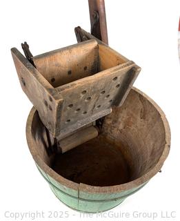Wooden Wash bucket and Wringer with Original Green Paint and Stenciling.<br>

<br><br>

Removal Options:<br><br> Sat (Nov 8) & Sun (Nov 9) 11-3pm, 56 Scotch Hill Rd., Cambridge NY 12816<br><br>

Sat (Nov 15) 12-2pm, TMG Warehouse, 2800 Juniper St., Fairfax, VA 22031<br><br>

Request Shipping (david@themcguiregroupllc.com)