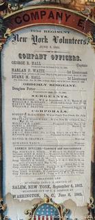 1866 Framed Military Register. 123rd Regiment New York Volunteers. Mustered Into Service 1862 at Salem NY. Mustered Out of Service 1865 Washington DC (WAS 386)<br>

<br><br>

Removal Options:<br><br> Sat (Nov 8) & Sun (Nov 9) 11-3pm, 56 Scotch Hill Rd., Cambridge NY 12816<br><br>

Sat (Nov 15) 12-2pm, TMG Warehouse, 2800 Juniper St., Fairfax, VA 22031<br><br>

Request Shipping (david@themcguiregroupllc.com)