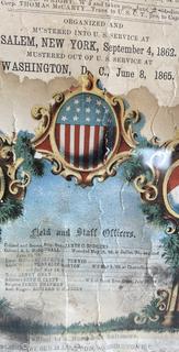 1866 Framed Military Register. 123rd Regiment New York Volunteers. Mustered Into Service 1862 at Salem NY. Mustered Out of Service 1865 Washington DC (WAS 386)<br>

<br><br>

Removal Options:<br><br> Sat (Nov 8) & Sun (Nov 9) 11-3pm, 56 Scotch Hill Rd., Cambridge NY 12816<br><br>

Sat (Nov 15) 12-2pm, TMG Warehouse, 2800 Juniper St., Fairfax, VA 22031<br><br>

Request Shipping (david@themcguiregroupllc.com)