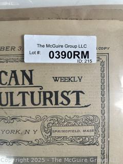 American Agriculturist Magazine 1888, 89, 00, 02 and 1904<br>

<br><br>

Removal Options:<br><br> Sat (Nov 8) & Sun (Nov 9) 11-3pm, 56 Scotch Hill Rd., Cambridge NY 12816<br><br>

Sat (Nov 15) 12-2pm, TMG Warehouse, 2800 Juniper St., Fairfax, VA 22031<br><br>

Request Shipping (david@themcguiregroupllc.com)