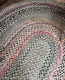 Oval Braided Rag Rug. Measures 68 x 118"<br>

<br><br>

Removal Options:<br><br> Sat (Nov 8) & Sun (Nov 9) 11-3pm, 56 Scotch Hill Rd., Cambridge NY 12816<br><br>

