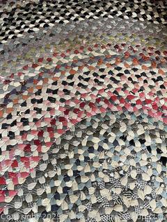Oval Braided Rag Rug. Measures 68 x 118"<br>

<br><br>

Removal Options:<br><br> Sat (Nov 8) & Sun (Nov 9) 11-3pm, 56 Scotch Hill Rd., Cambridge NY 12816<br><br>

