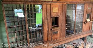 Oak US Post Office Unit with Clerk's Window, Mail Slot, and 198 PO Box boxesfrom the Hebron, NY, Post Office, Made by The Postmasters Supply Co., Baltimore, MD with  1872 certificate signed by US Postmaster General appointing John Powell as postmaster of Hebron, NY (WAS 424)<br>

<br><br>

Removal Options:<br><br> Sat (Nov 8) & Sun (Nov 9) 11-3pm, 56 Scotch Hill Rd., Cambridge NY 12816 <br><br>

Sat (Nov 15) 12-2pm, TMG Warehouse, 2800 Juniper St., Fairfax, VA 22031<br><br>

Request Shipping (david@themcguiregroupllc.com)