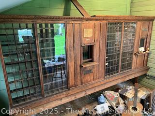 Oak US Post Office Unit with Clerk's Window, Mail Slot, and 198 PO Box boxesfrom the Hebron, NY, Post Office, Made by The Postmasters Supply Co., Baltimore, MD with  1872 certificate signed by US Postmaster General appointing John Powell as postmaster of Hebron, NY (WAS 424)<br>

<br><br>

Removal Options:<br><br> Sat (Nov 8) & Sun (Nov 9) 11-3pm, 56 Scotch Hill Rd., Cambridge NY 12816 <br><br>

Sat (Nov 15) 12-2pm, TMG Warehouse, 2800 Juniper St., Fairfax, VA 22031<br><br>

Request Shipping (david@themcguiregroupllc.com)