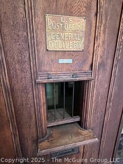 Oak US Post Office Unit with Clerk's Window, Mail Slot, and 198 PO Box boxesfrom the Hebron, NY, Post Office, Made by The Postmasters Supply Co., Baltimore, MD with  1872 certificate signed by US Postmaster General appointing John Powell as postmaster of Hebron, NY (WAS 424)<br>

<br><br>

Removal Options:<br><br> Sat (Nov 8) & Sun (Nov 9) 11-3pm, 56 Scotch Hill Rd., Cambridge NY 12816 <br><br>

Sat (Nov 15) 12-2pm, TMG Warehouse, 2800 Juniper St., Fairfax, VA 22031<br><br>

Request Shipping (david@themcguiregroupllc.com)