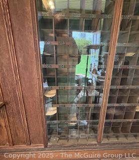 Oak US Post Office Unit with Clerk's Window, Mail Slot, and 198 PO Box boxesfrom the Hebron, NY, Post Office, Made by The Postmasters Supply Co., Baltimore, MD with  1872 certificate signed by US Postmaster General appointing John Powell as postmaster of Hebron, NY (WAS 424)<br>

<br><br>

Removal Options:<br><br> Sat (Nov 8) & Sun (Nov 9) 11-3pm, 56 Scotch Hill Rd., Cambridge NY 12816 <br><br>

Sat (Nov 15) 12-2pm, TMG Warehouse, 2800 Juniper St., Fairfax, VA 22031<br><br>

Request Shipping (david@themcguiregroupllc.com)