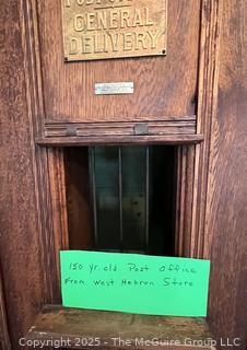 Oak US Post Office Unit with Clerk's Window, Mail Slot, and 198 PO Box boxesfrom the Hebron, NY, Post Office, Made by The Postmasters Supply Co., Baltimore, MD with  1872 certificate signed by US Postmaster General appointing John Powell as postmaster of Hebron, NY (WAS 424)<br>

<br><br>

Removal Options:<br><br> Sat (Nov 8) & Sun (Nov 9) 11-3pm, 56 Scotch Hill Rd., Cambridge NY 12816 <br><br>

Sat (Nov 15) 12-2pm, TMG Warehouse, 2800 Juniper St., Fairfax, VA 22031<br><br>

Request Shipping (david@themcguiregroupllc.com)