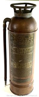 1920s Miller-Peerless Standard Copper Fire Extinguisher Class A-1<br>

<br><br>

Removal Options:<br><br> Sat (Nov 8) & Sun (Nov 9) 11-3pm, 56 Scotch Hill Rd., Cambridge NY 12816<br><br>

Sat (Nov 15) 12-2pm, TMG Warehouse, 2800 Juniper St., Fairfax, VA 22031<br><br>


