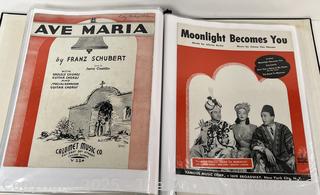 Binder of Sheet Music from the 1940-50's. 60 Pieces<br>

<br><br>

Removal Options:<br><br> Sat (Nov 8) & Sun (Nov 9) 11-3pm, 56 Scotch Hill Rd., Cambridge NY 12816<br><br>

Sat (Nov 15) 12-2pm, TMG Warehouse, 2800 Juniper St., Fairfax, VA 22031<br><br>

Request Shipping (david@themcguiregroupllc.com)