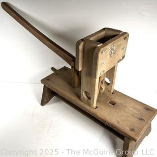 Primitive Lever Action Tabletop Wooden Butter Mold Press<br>

<br><br>

Removal Options:<br><br> Sat (Nov 8) & Sun (Nov 9) 11-3pm, 56 Scotch Hill Rd., Cambridge NY 12816<br><br>

Sat (Nov 15) 12-2pm, TMG Warehouse, 2800 Juniper St., Fairfax, VA 22031<br><br>

Request Shipping (david@themcguiregroupllc.com)