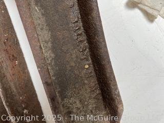 NEW PHOTO  Pair of Cast Iron Buggy or Wagon Wheel Drag Skid Shoes<br>

<br><br>

Removal Options:<br><br> Sat (Nov 8) & Sun (Nov 9) 11-3pm, 56 Scotch Hill Rd., Cambridge NY 12816<br><br>

Sat (Nov 15) 12-2pm, TMG Warehouse, 2800 Juniper St., Fairfax, VA 22031<br><br>

Request Shipping (david@themcguiregroupllc.com)
