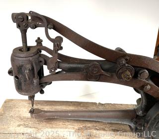 Hand Crank or Belt Powered Cobbler's Leather Sewing Machine<br>

<br><br>

Removal Options:<br><br> Sat (Nov 8) & Sun (Nov 9) 11-3pm, 56 Scotch Hill Rd., Cambridge NY 12816<br><br>

Sat (Nov 15) 12-2pm, TMG Warehouse, 2800 Juniper St., Fairfax, VA 22031<br><br>

Request Shipping (david@themcguiregroupllc.com)