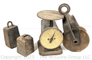 Spring Scale, Scale Weights and Metal/Wood Hanging Pulley<br>

<br><br>

Removal Options:<br><br> Sat (Nov 8) & Sun (Nov 9) 11-3pm, 56 Scotch Hill Rd., Cambridge NY 12816<br><br>
