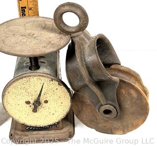 Spring Scale, Scale Weights and Metal/Wood Hanging Pulley<br>

<br><br>

Removal Options:<br><br> Sat (Nov 8) & Sun (Nov 9) 11-3pm, 56 Scotch Hill Rd., Cambridge NY 12816<br><br>
