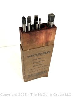 Morse Taper Pin Reamers In Wood Case No. 680.<br>

<br><br>

Removal Options:<br><br> Sat (Nov 8) & Sun (Nov 9) 11-3pm, 56 Scotch Hill Rd., Cambridge NY 12816<br><br>

Sat (Nov 15) 12-2pm, TMG Warehouse, 2800 Juniper St., Fairfax, VA 22031<br><br>

Request Shipping (david@themcguiregroupllc.com) 